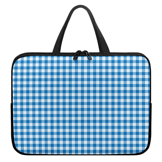 Blue And White Check Pattern Print Laptop Sleeve With Handle