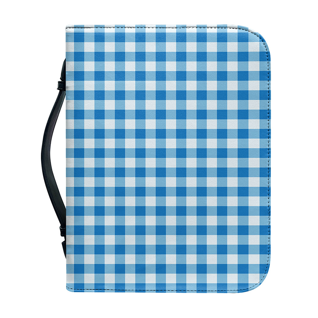 Blue And White Check Pattern Print Leather Bible Cover