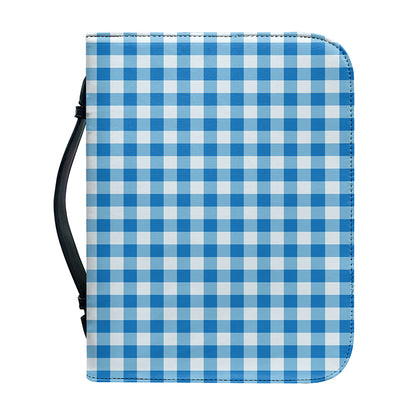Blue And White Check Pattern Print Leather Bible Cover