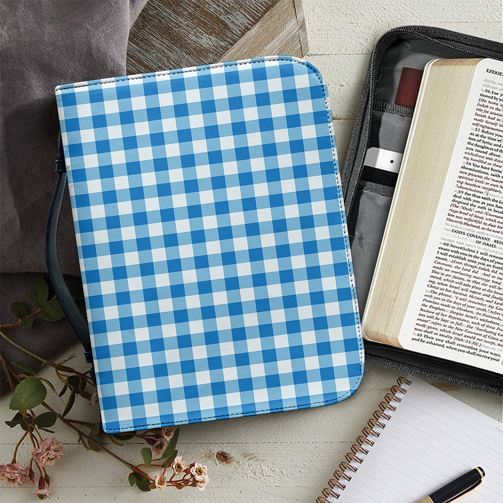 Blue And White Check Pattern Print Leather Bible Cover