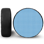 Blue And White Check Pattern Print Leather Spare Tire Cover