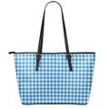 Blue And White Check Pattern Print Leather Tote Bag With Zipper
