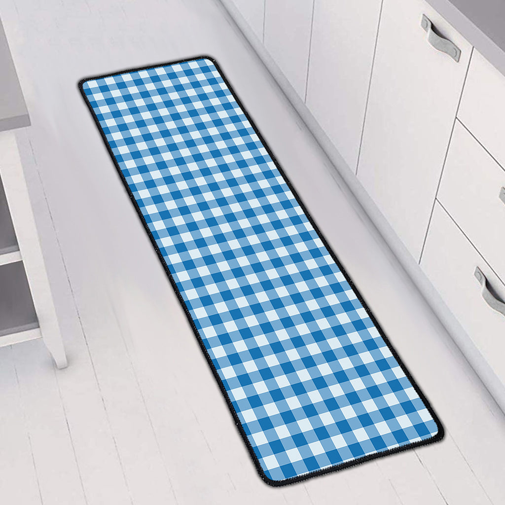 Blue And White Check Pattern Print Long Kitchen Mat