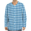 Blue And White Check Pattern Print Long Sleeve Baseball Jersey