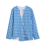 Blue And White Check Pattern Print Long Sleeve Short Coat