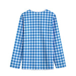Blue And White Check Pattern Print Long Sleeve Short Coat