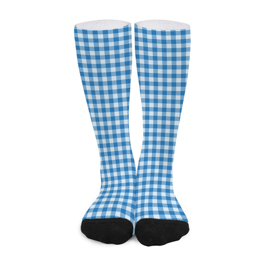 Blue And White Check Pattern Print Long Socks