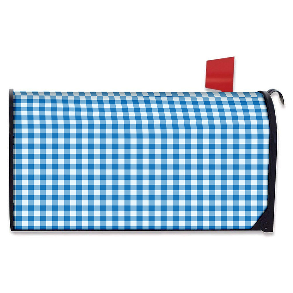 Blue And White Check Pattern Print Mailbox Cover