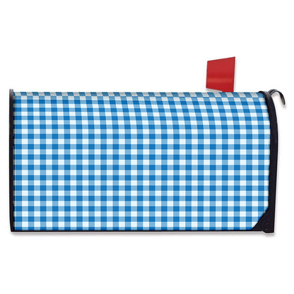 Blue And White Check Pattern Print Mailbox Cover