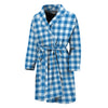 Blue And White Check Pattern Print Men's Bathrobe