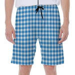 Blue And White Check Pattern Print Men's Beach Shorts