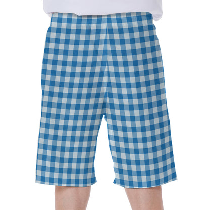 Blue And White Check Pattern Print Men's Beach Shorts