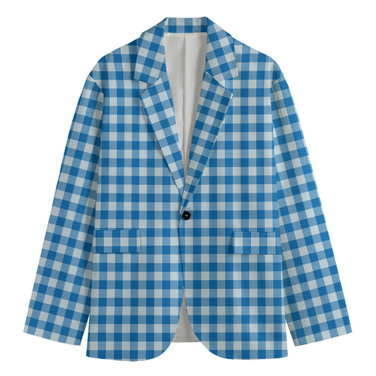 Blue And White Check Pattern Print Men's Blazer