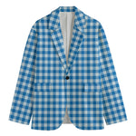 Blue And White Check Pattern Print Men's Blazer