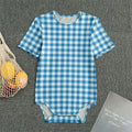 Blue And White Check Pattern Print Men's Bodysuit