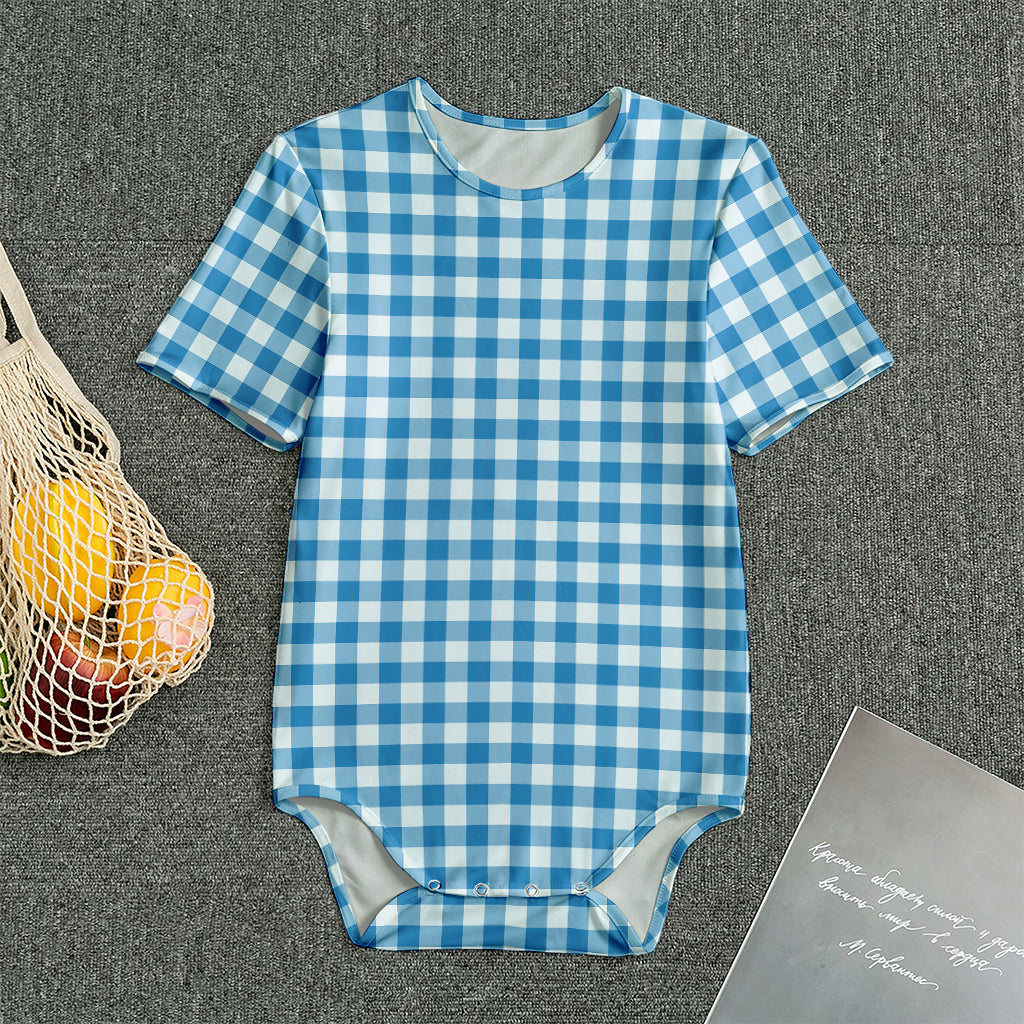 Blue And White Check Pattern Print Men's Bodysuit