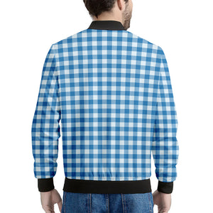 Blue And White Check Pattern Print Men's Bomber Jacket