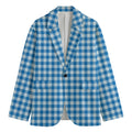 Blue And White Check Pattern Print Men's Cotton Blazer