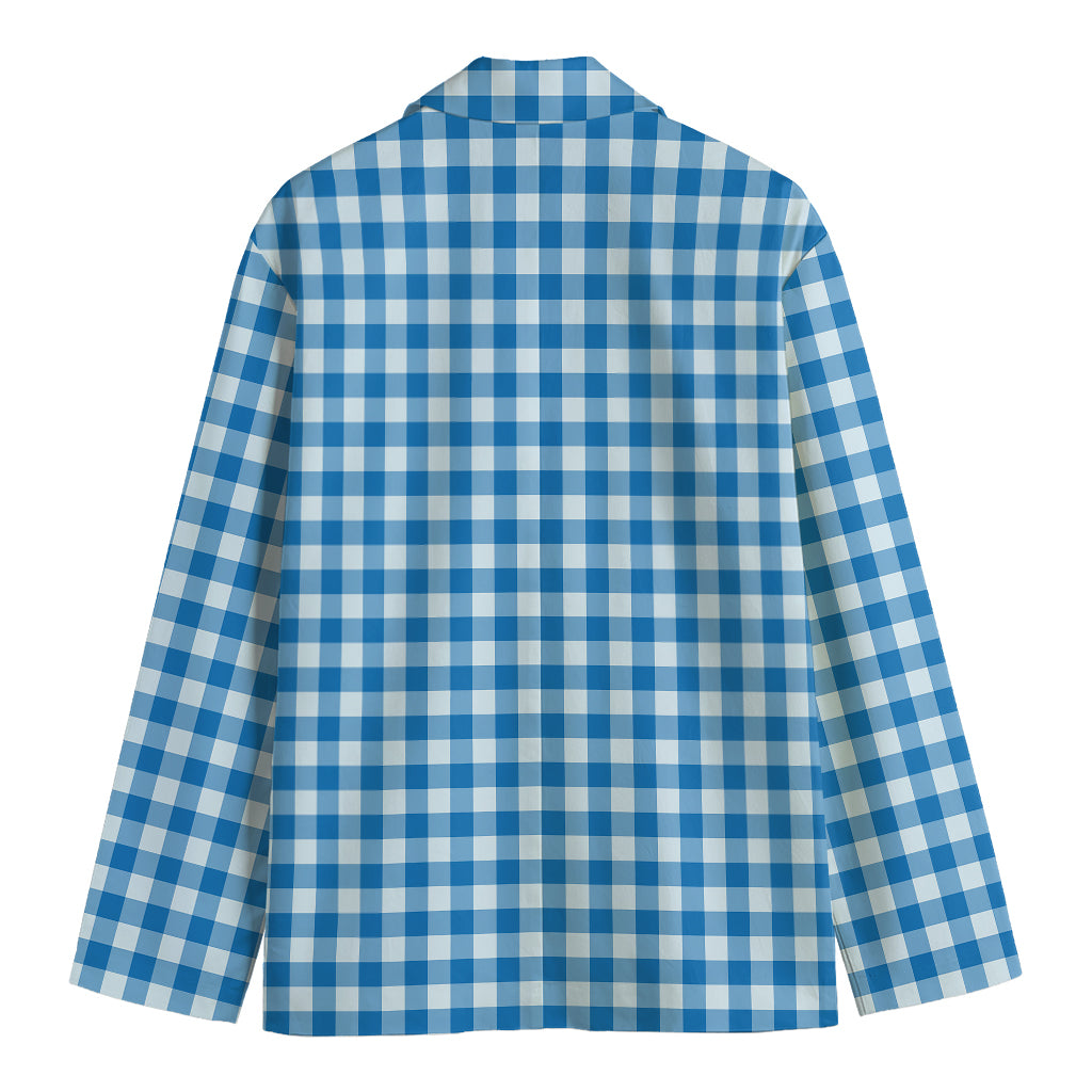Blue And White Check Pattern Print Men's Cotton Blazer
