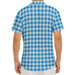 Blue And White Check Pattern Print Men's Deep V-Neck Shirt