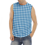 Blue And White Check Pattern Print Men's Fitness Tank Top