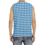 Blue And White Check Pattern Print Men's Fitness Tank Top