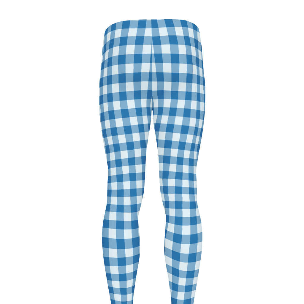 Blue And White Check Pattern Print Men's leggings