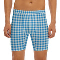 Blue And White Check Pattern Print Men's Long Boxer Briefs