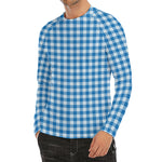 Blue And White Check Pattern Print Men's Long Sleeve Rash Guard