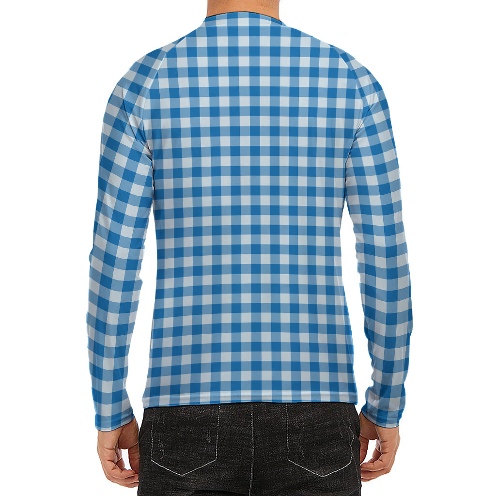 Blue And White Check Pattern Print Men's Long Sleeve Rash Guard