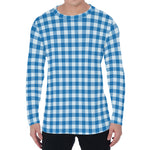 Blue And White Check Pattern Print Men's Long Sleeve T-Shirt