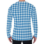 Blue And White Check Pattern Print Men's Long Sleeve T-Shirt