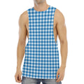 Blue And White Check Pattern Print Men's Muscle Tank Top
