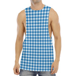 Blue And White Check Pattern Print Men's Muscle Tank Top