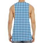Blue And White Check Pattern Print Men's Muscle Tank Top