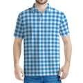 Blue And White Check Pattern Print Men's Polo Shirt