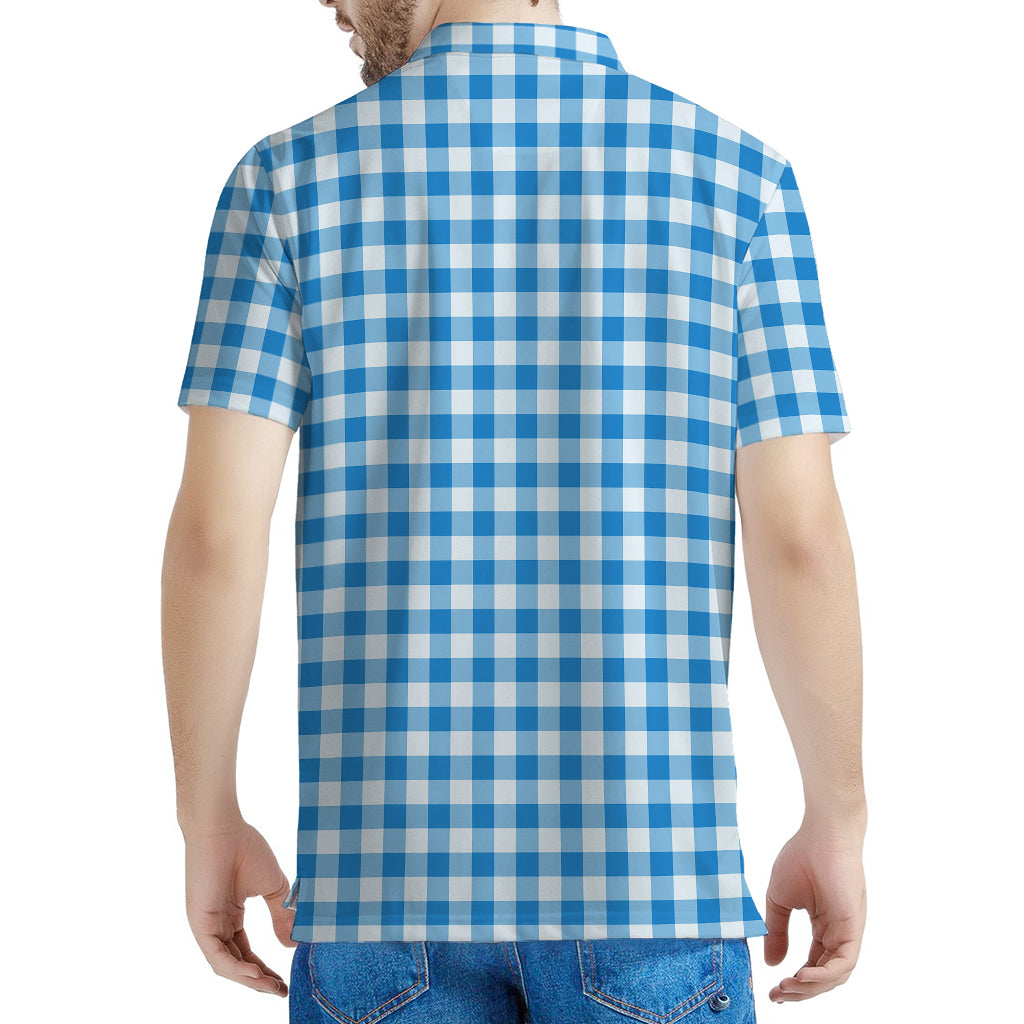 Blue And White Check Pattern Print Men's Polo Shirt