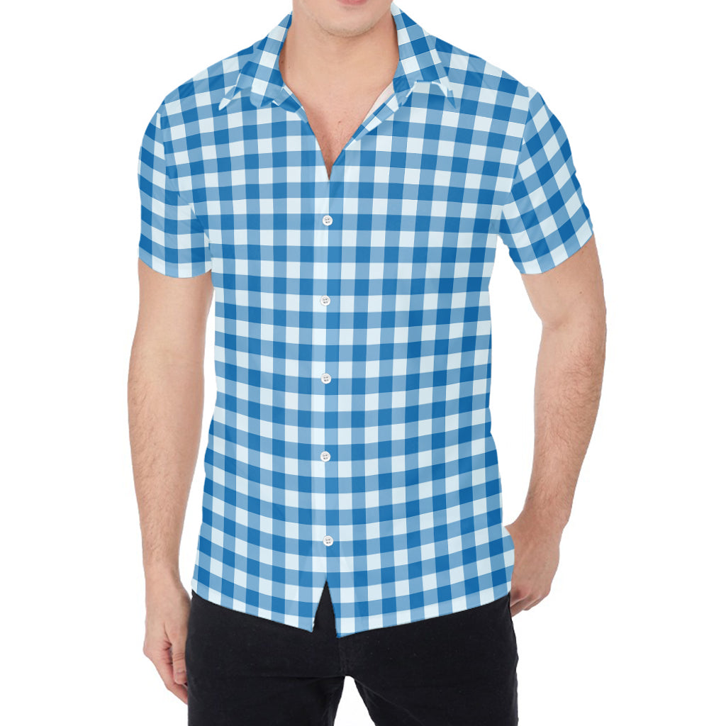 Blue And White Check Pattern Print Men's Shirt