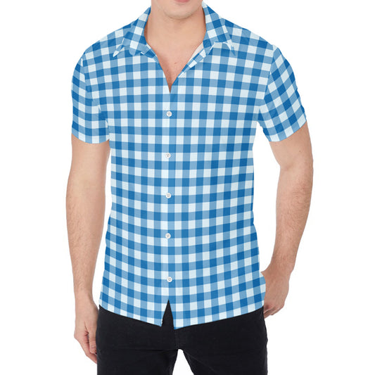 Blue And White Check Pattern Print Men's Shirt