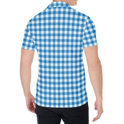 Blue And White Check Pattern Print Men's Shirt