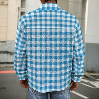 Blue And White Check Pattern Print Men's Shirt Jacket