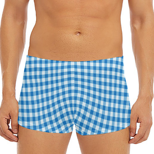 Blue And White Check Pattern Print Men's Short Boxer Briefs