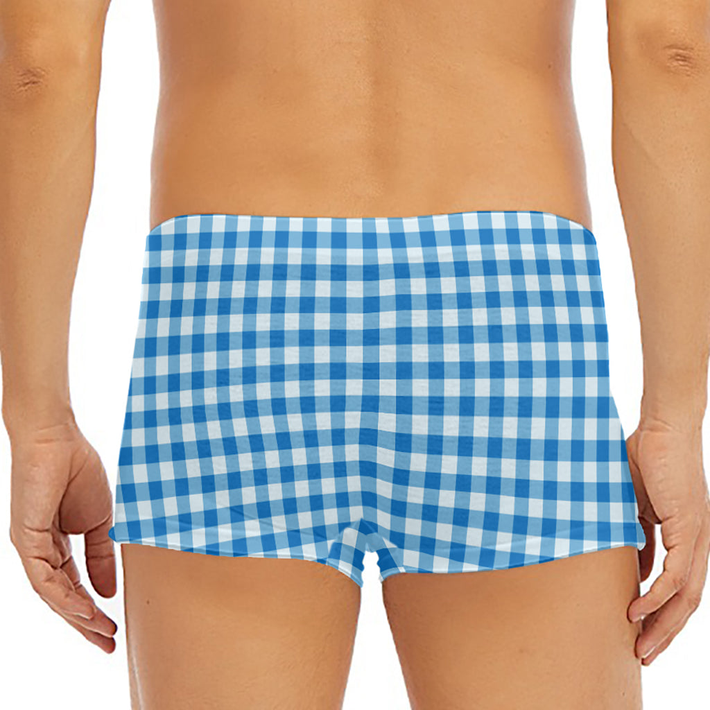 Blue And White Check Pattern Print Men's Short Boxer Briefs