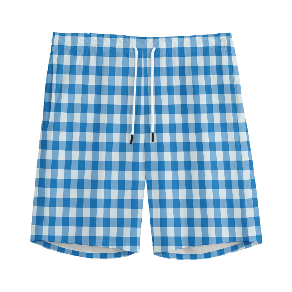 Blue And White Check Pattern Print Men's Sports Shorts