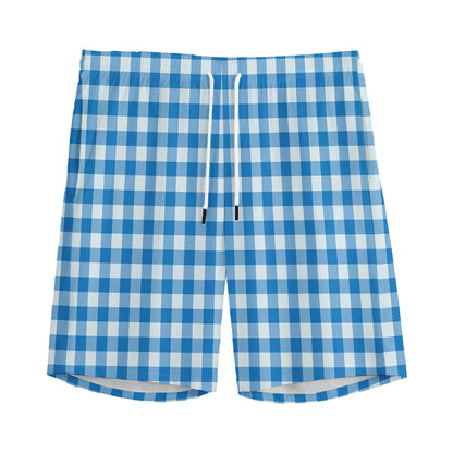 Blue And White Check Pattern Print Men's Sports Shorts