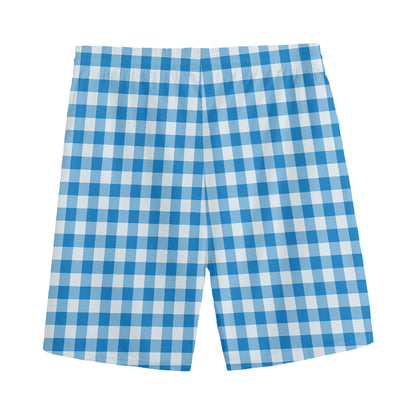 Blue And White Check Pattern Print Men's Sports Shorts