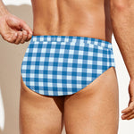 Blue And White Check Pattern Print Men's Swim Briefs