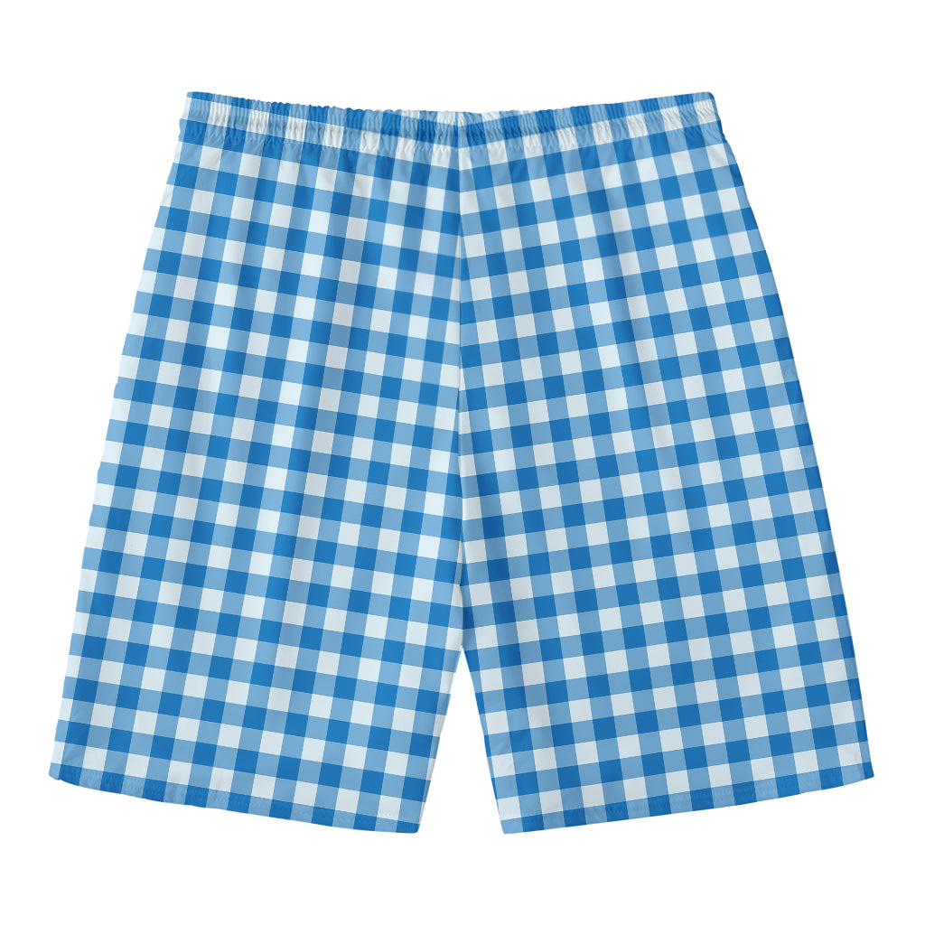 Blue And White Check Pattern Print Men's Swim Trunks