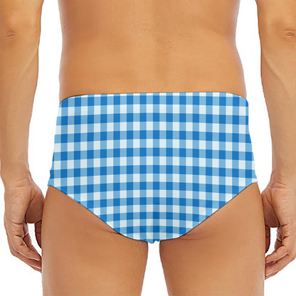 Blue And White Check Pattern Print Men's Triangle Swim Briefs
