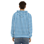 Blue And White Check Pattern Print Men's Velvet Pullover Hoodie